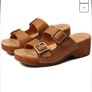 Kork Ease Womens Tan Leather Double Buckle Cork Wedge‎ Slide Sandals Size 10M